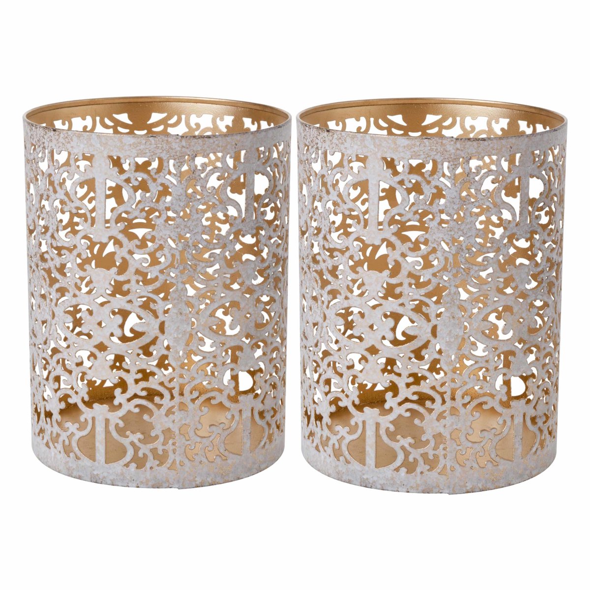 Cosy&Trendy Cosy & Trendy kaarsenhouder Waxinelichtjes - 2x - wit goud - antiek look sfeer - H13 cm - voor theelichtjes