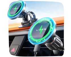 Nieuwe Lisen 15W 2 in 1 MagSafe Magnetische Draadloze Autolader – Sterke Magneet, Snelladen, Stabiele Telefoonhouder voor iPhone 16 / 17 Pro Max / Samsung – Dashboard & Ventilatierooster – Draaibare Mount – 4.7-7 inch Smartphones 2026 Kerstcadeau
