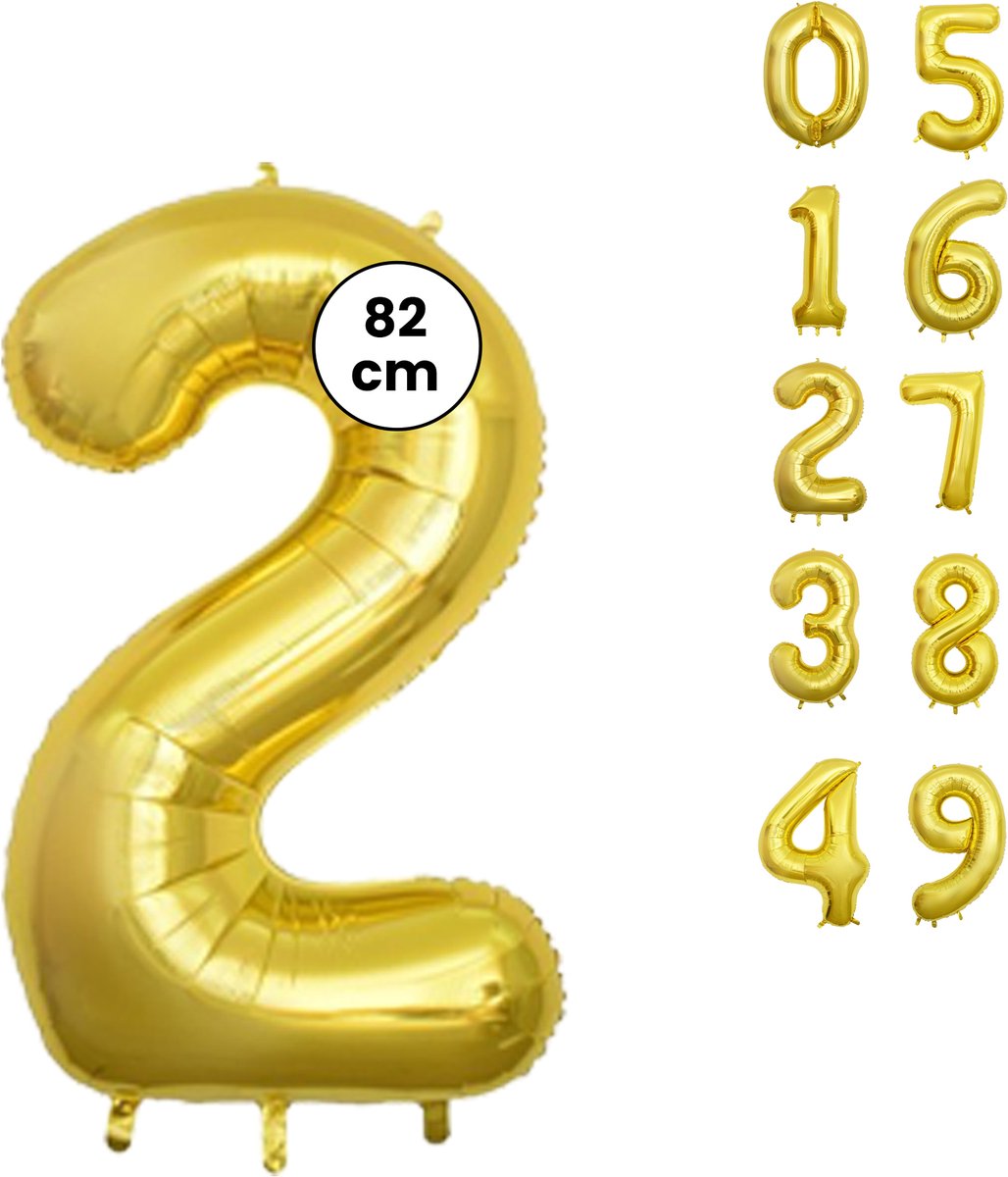 Fienosa Cijfer Ballonnen - Nummer 2 - Goud Kleur - 82 cm - XL Groot - Helium Ballon - Verjaardag Ballon - Verjaardag versiering - Leeftijd verjaardag - Verjaardagsballon - Verjaardag