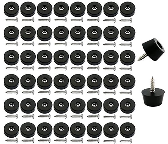 50 Stuks Medium Harde Rubber Voetjes met RVS Ring en Schroeven ...