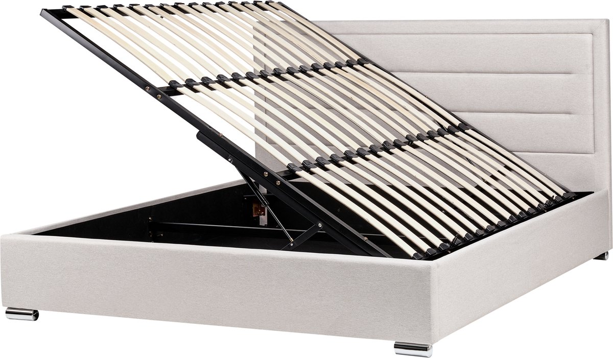 BELIANI ROUEN - Bed met opbergruimte - Lichtbeige - 180 x 200 cm - Polyester