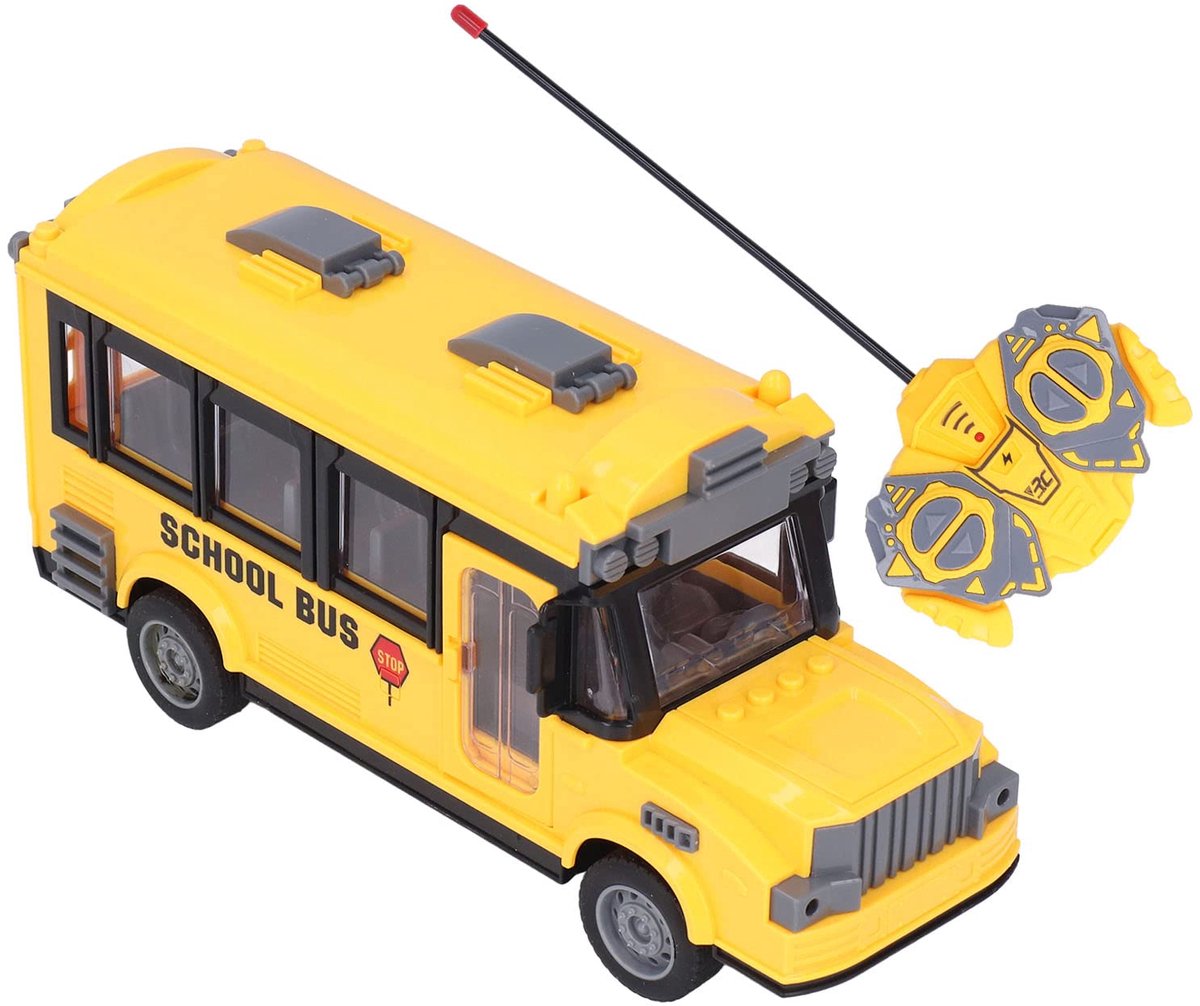 School Bus Toys, Scale 1/30, Front and Body Lighting, Manual Opening Right Cabin Door, Bus with Remote Control for Children