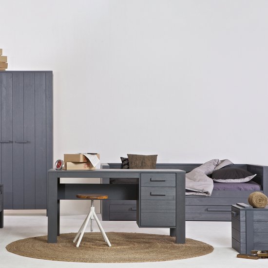 WOOOD Dennis Bureau - Grenen Geborsteld - Staal Grijs - 74x141x59