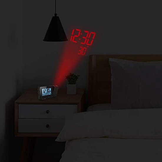 Batterij Back-up Wekker YUMILI Projectie Wekker Met Weer, Vochtigheid & Kalender - LED Projectie Op Plafond - Digitale Klok Wekker Met Sluimerfunctie