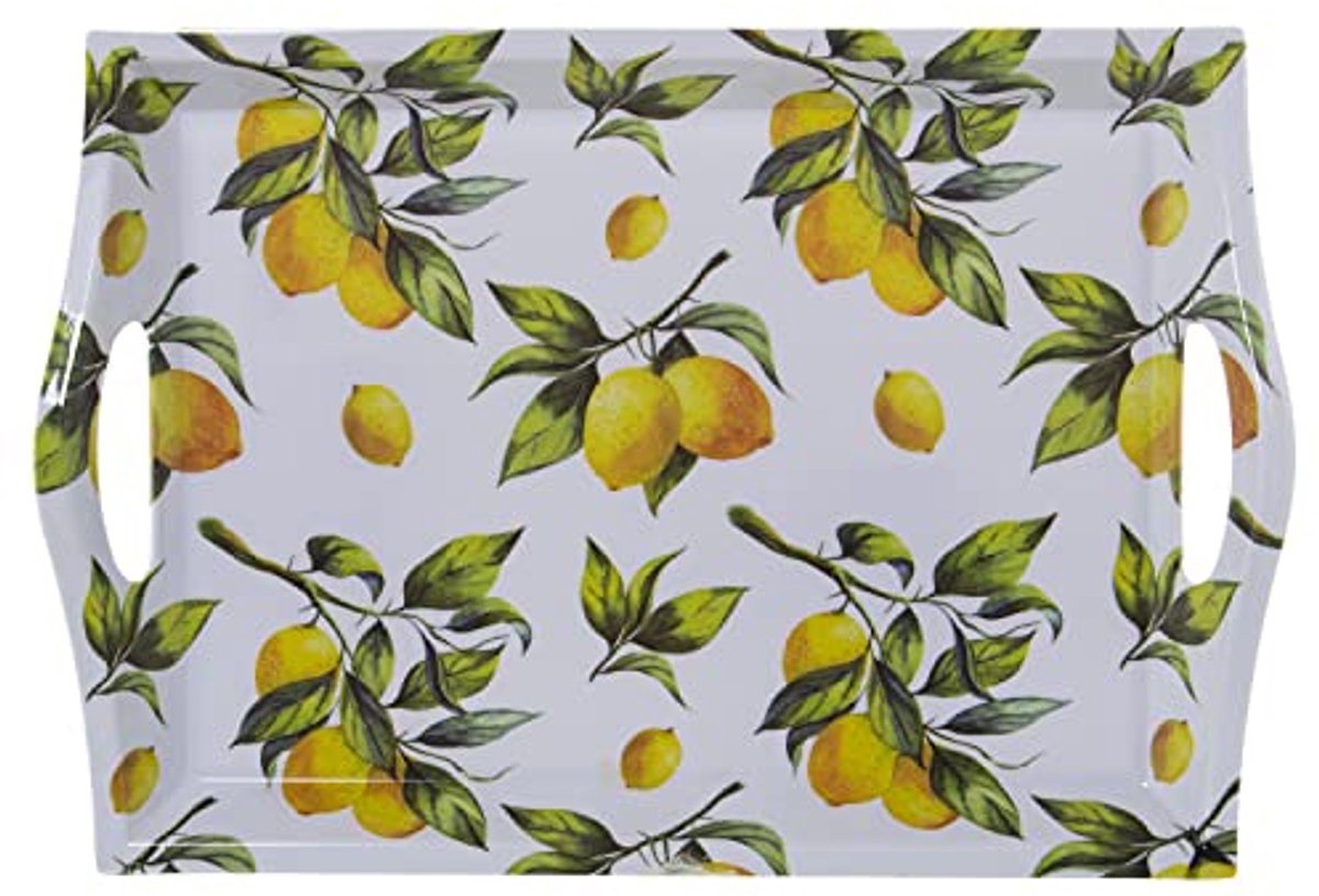 Rechthoekig Melamine Dienblad met Handgrepen en Citroenen - Maat L, 5 x 31 x 44 cm
