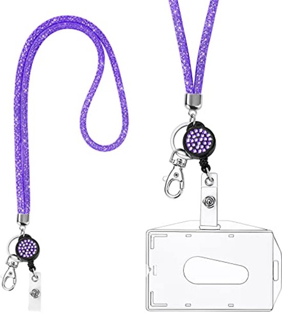 Lanière en cristal avec porte-carte d'identité et porte-clés - Porte-badge élégant et pratique pour clés et cartes d'identité