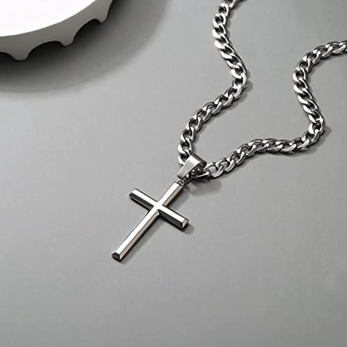 Sterling Zilveren Kruis Hanger Ketting - 5mm Roestvrij Stalen Diamond-Cut Cuban Link