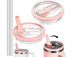 2 stuks - Vervangende deksel van 40 oz voor Stanley Quencher Tumbler - 40 oz Tumbler Flip Lids met rietje als vervanging voor Stanley Cup - herbruikbaar - morsbestendig, spatwaterdicht (roze)