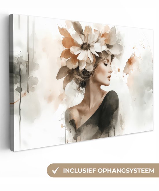 Tableau sur toile 120x80 cm - Décoration murale exclusive - Portrait de fleur - Visage - Décoration murale murale pour salon - Décoration de chambre - Accessoires de décoration - Peintures sur toile