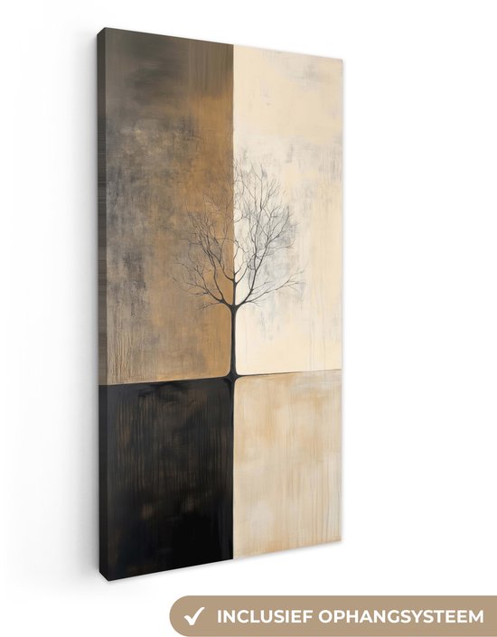 Canvas schilderij 40x80 cm - Exclusieve wanddecoratie Boom - Vlakken - Takken - Kleurverloop - Muurdecoratie woonkamer - Slaapkamer decoratie - Kamer accessoires - Schilderijen op canvas