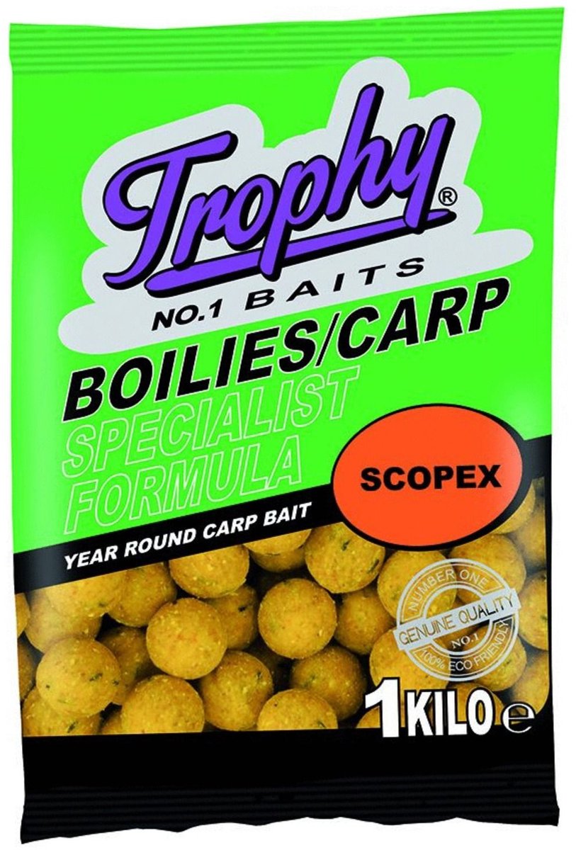 Trophy Baits Boilies Scopex 1KG - natuurlijke smaken met langdurige aantrekkingskracht voor karpers 15MM