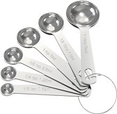 Ensemble de cuillères doseuses - 6 pièces - Cuillères doseuses - Acier inoxydable - Dimensions cuillère à café et cuillère à soupe - ml et cuillère à café/cuillère à soupe - Passe au lave-vaisselle - Argent