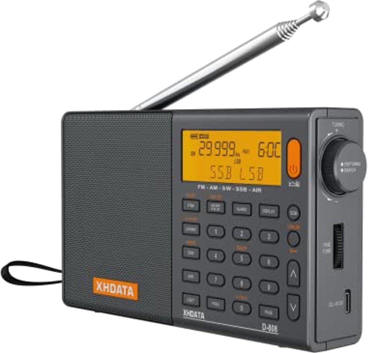 Draagbare digitale radio met LCD-display, FM/MW/LW/SSB RDS en wekker