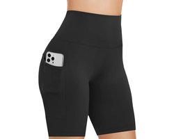 SOFTFLOW Korte Sport Broek - Met Zakken - Half Lang - Super Soft - Short Pocket Legging - Short - Dames - Sportbroek - Sportlegging - Korte Broek - met zakken - Comfortabel - Zwart - Maat M
