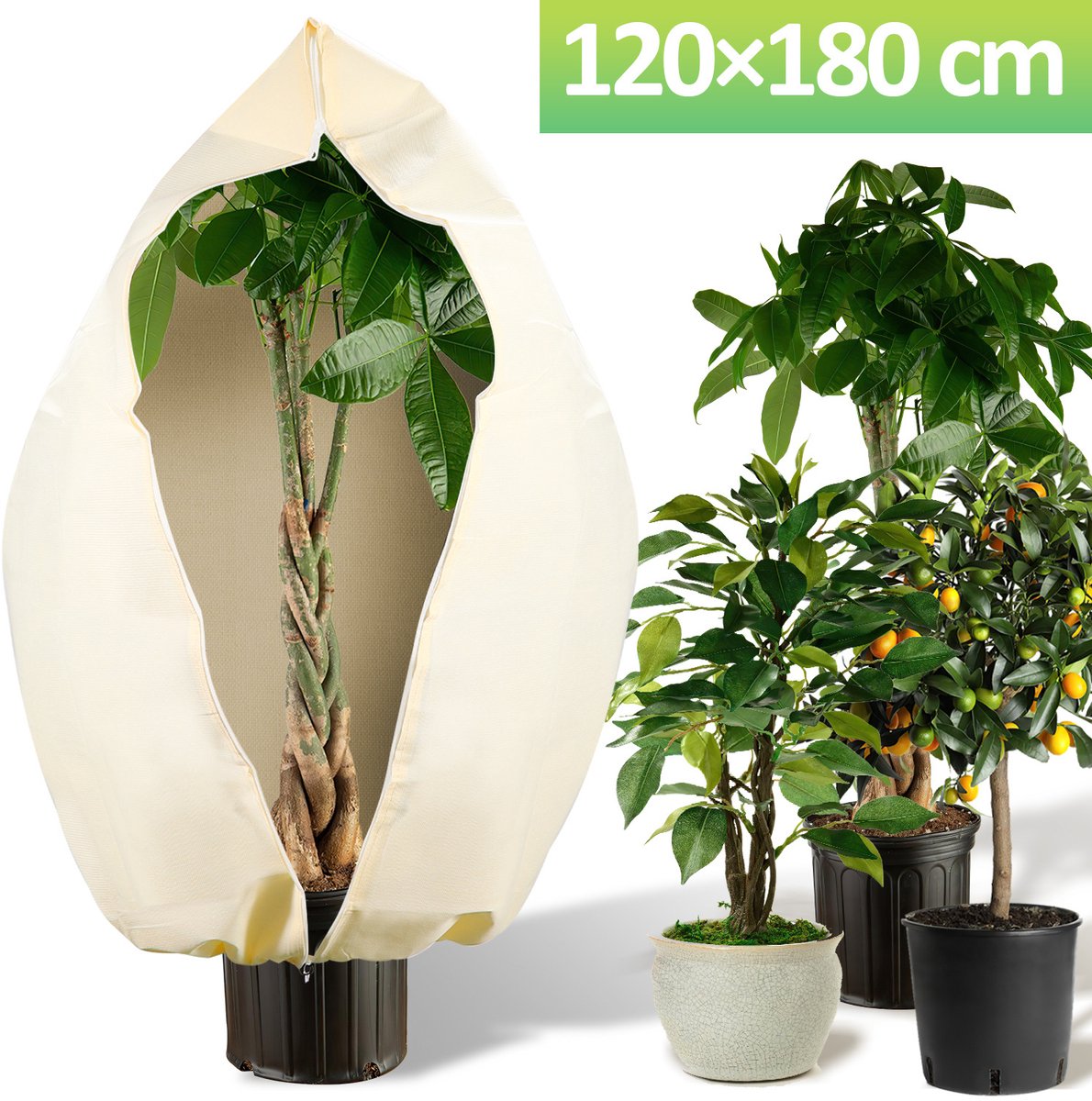 Plantenhoes tegen vorst -120×180cm Beschermhoes - Duurzaam - met Ritssluiting - 100g/㎡ - Vorstbescherming voor Planten - Vorst beschermende zak