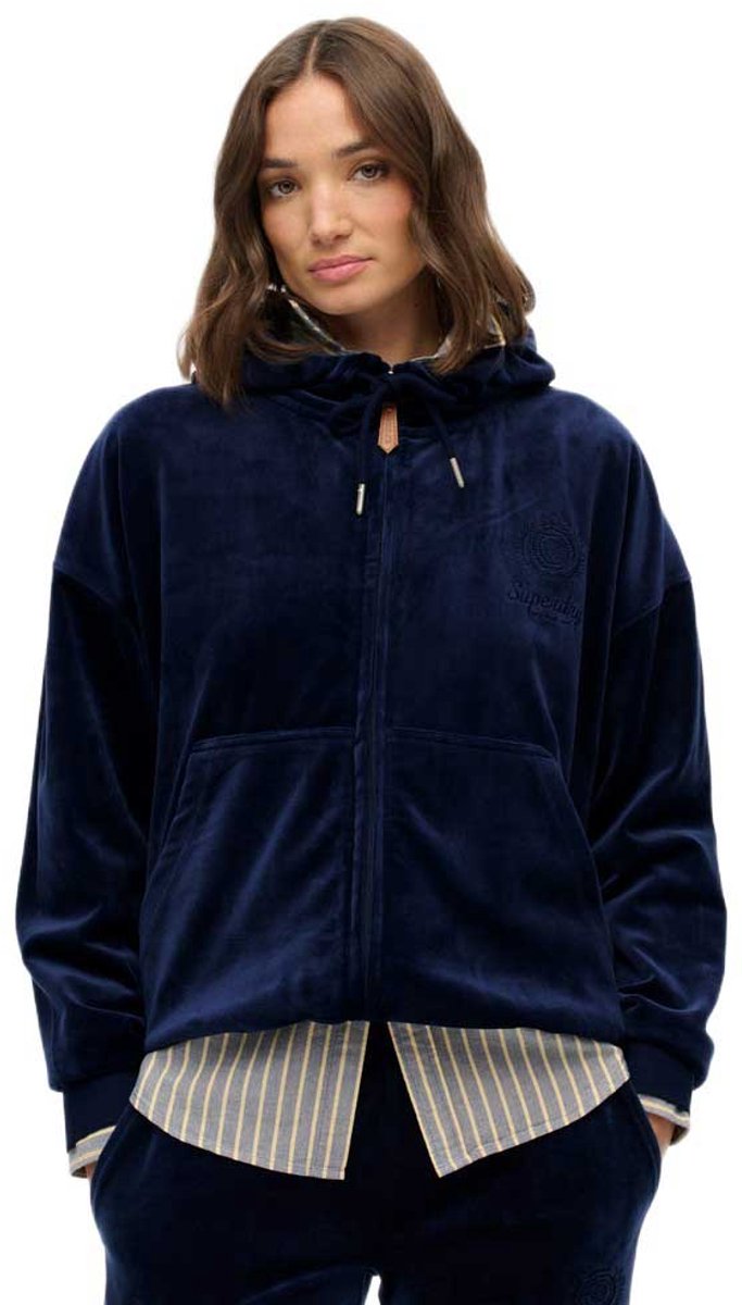 Superdry Country Club Velour Zip Hoodie Dames Hoodies Marineblauw
