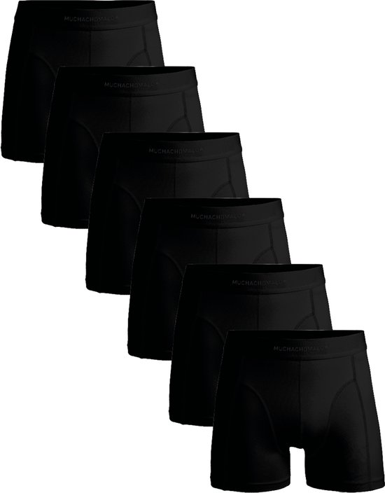 Zes zwarte Muchachomalo boxershorts op een rij.