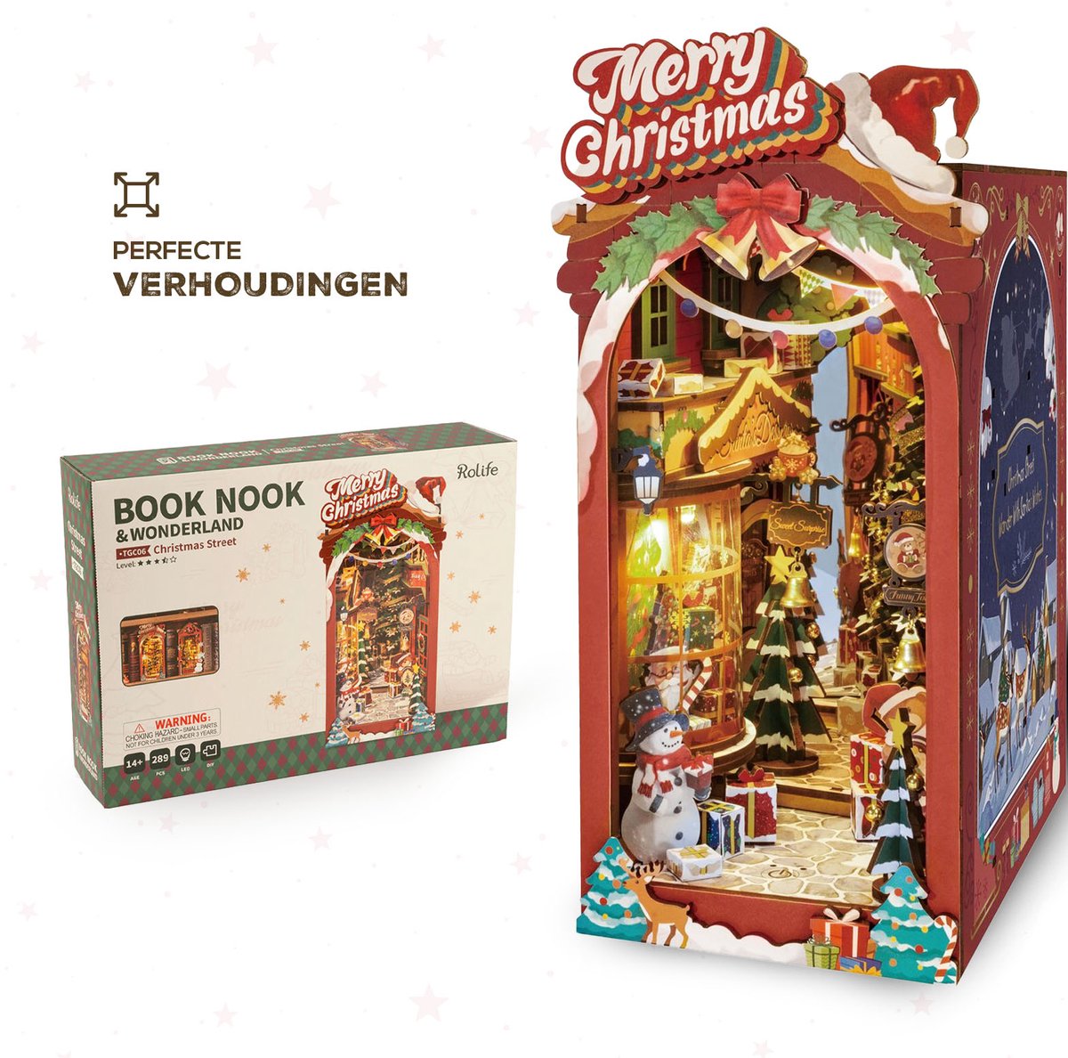 Robotime Book Nook Christmas Street | Book Nook | TGC06 | Knutselen | Bouwpakket | Hobby | Kerst | Creatief | Miniatuur — afbeelding 6