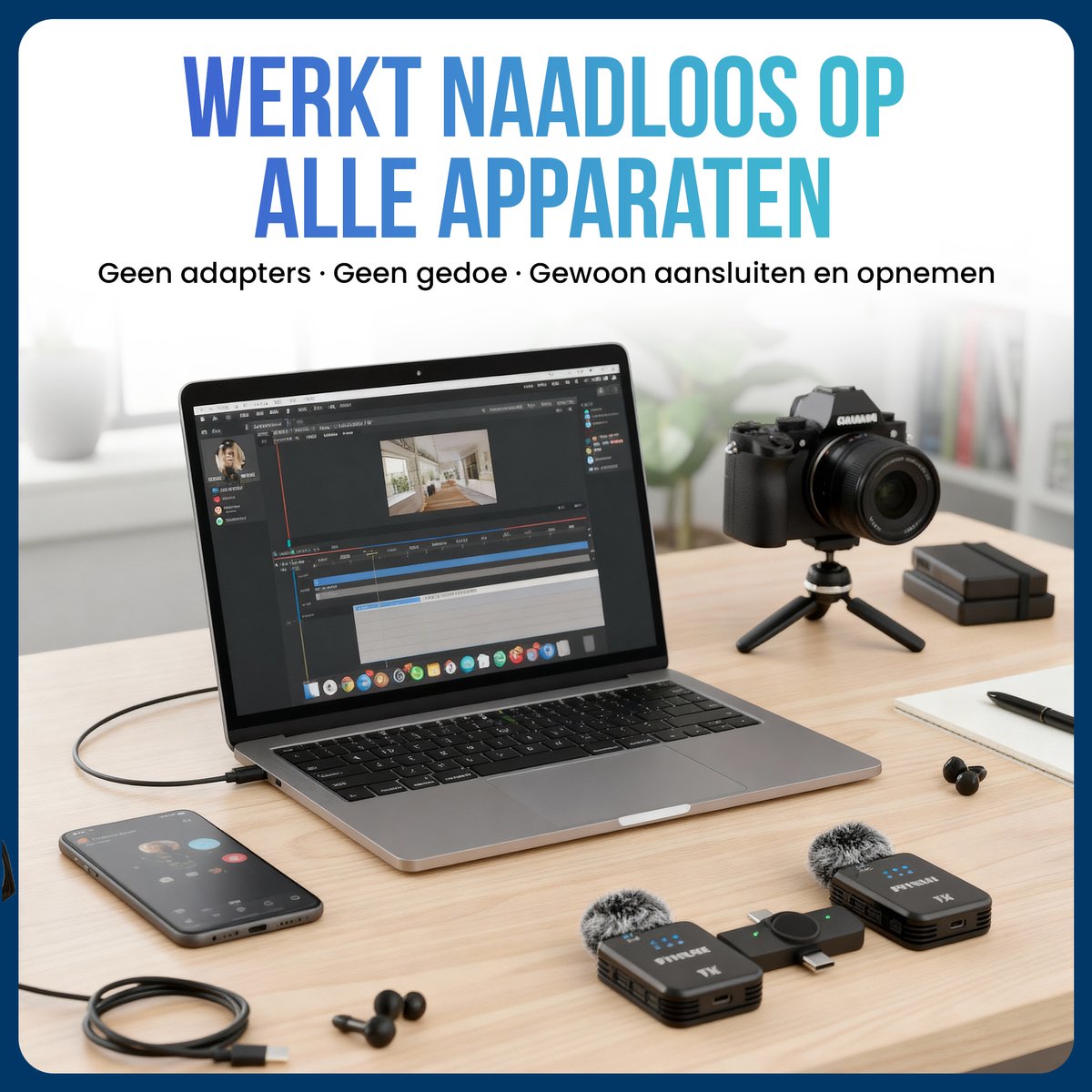 Strolox® Draadloze Microfoon Pro - 2 Stuks - Oplaadcase - Lavalier - Windshields - Dasspeld - Lange Batterij - USB-C/Lightning - Plug & Play — cadeau in Elektronica - foto 2