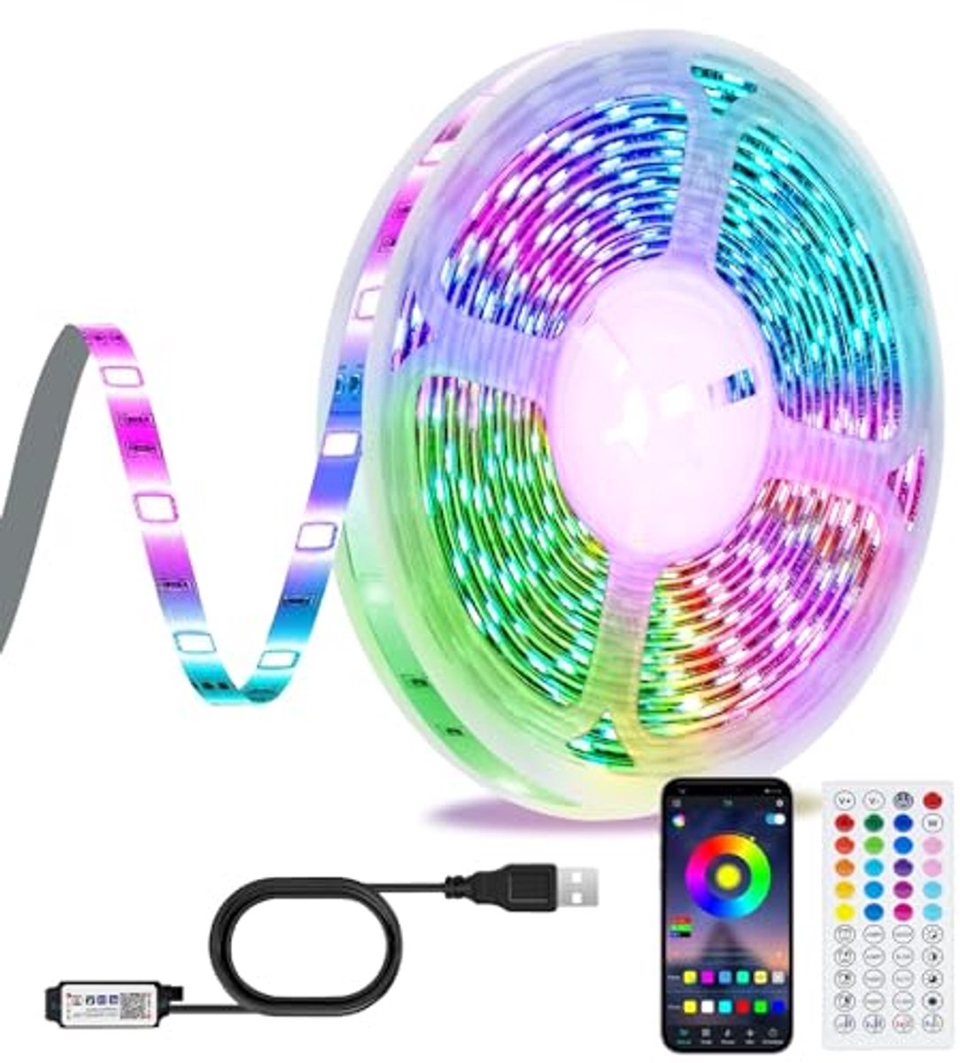 10m Bluetooth RGB LED Strip met App en Afstandsbediening voor Feest- en Thuisdecoratie