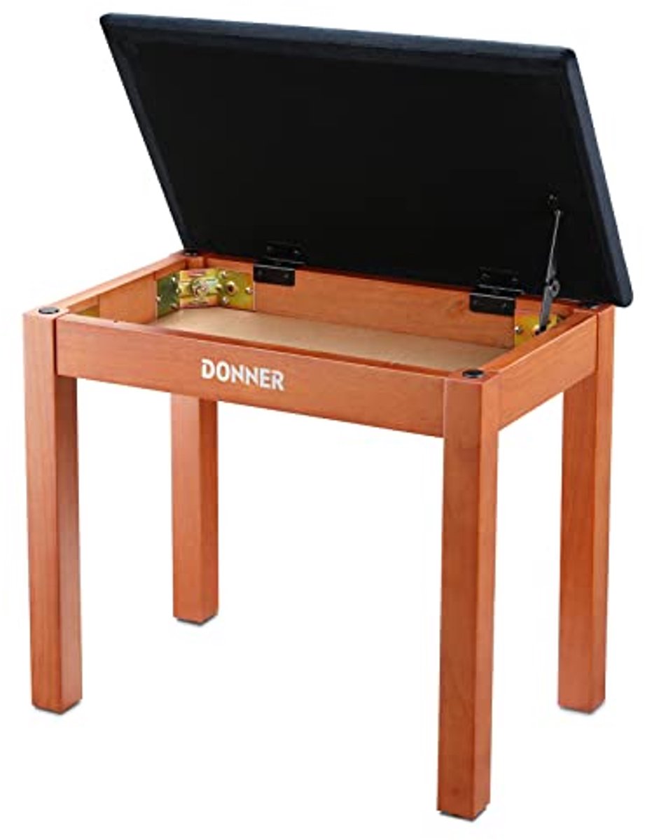 Pianobank met opbergruimte en suède kussen - Massief houten keyboardbank