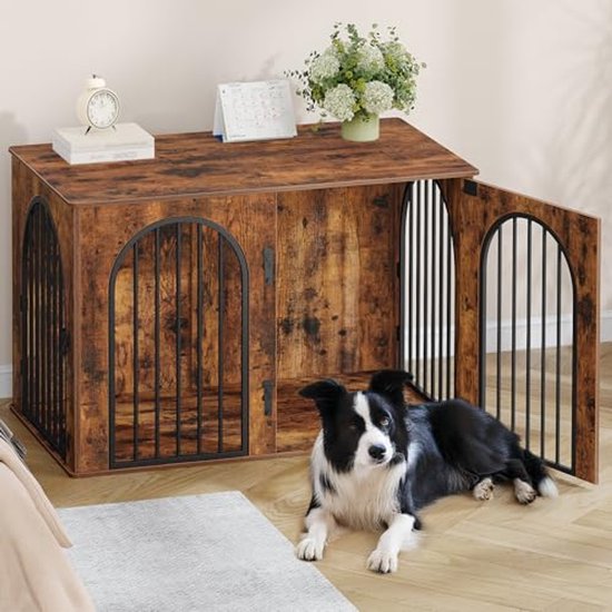 Hondenbenchmeubel voor 2 honden, 1800x600x861mm, Dubbele hondenbenchmeubel met dubbele schuifdeuren, Hondenbench-tv-standaard, Stalen frame, Dubbele hondenbench voor kleine, middelgrote en grote honden, Wit | NL Hondenbenchmeubel voor 2 honden, 1800x600x861mm, Dubbele hondenbenchmeubel met dubbele schuifdeuren, Hondenbench-tv-standaard, Stalen frame, Dubbele hondenbench voor kleine, middelgrote en grote honden, Wit | NL