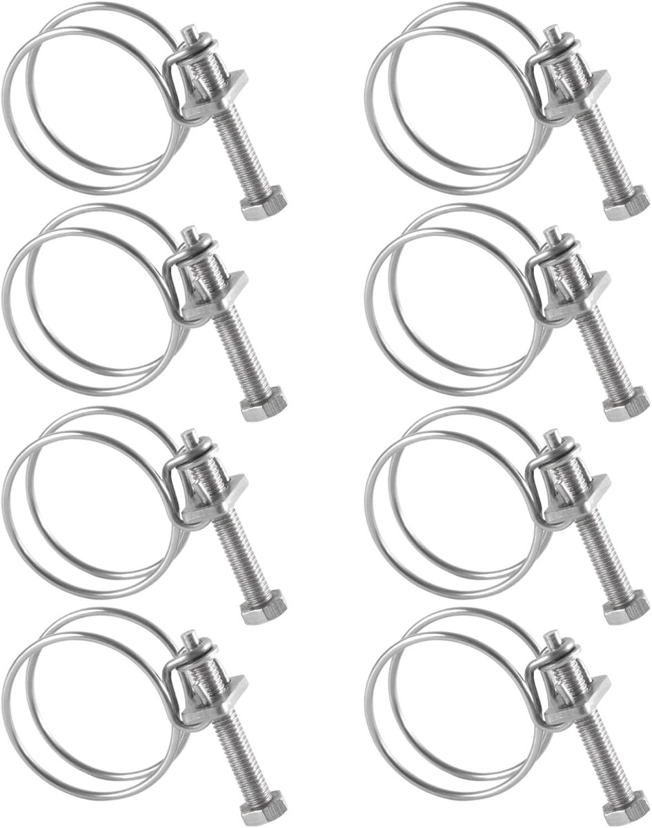 8pcs Dubbele Draad Slangklemmen - Verstelbaar - 20-36mm - Dubbele Draad Slangklemmen - 201 RVS Slangklemmen - Universele Loodgietverbinding - Voor 20mm - 25mm - 32mm - 36mm Buizen