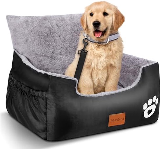 Avmvnvc Autostoel voor kleine honden, draagbaar 2-in-1 hondenbed, hondenautostoel met afneembaar en wasbaar kussen, veiligheidslijn en opbergzakken, zwart
