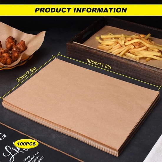 100 vellen, 30 cm, bakpapier voor airfryer, voor heteluchtfriteuse, rond, hittebestendig, anti-aanbaklaag, perkamentpapier voor pizza, luchtfriteuse, braadpan, grill, oven