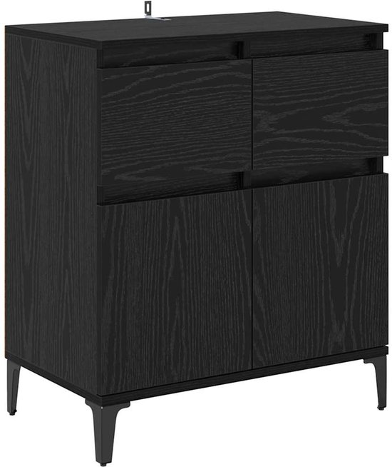 Sideboard met lade Zwart Eiken 180 x 30 x 70 cm Bewerkt hout