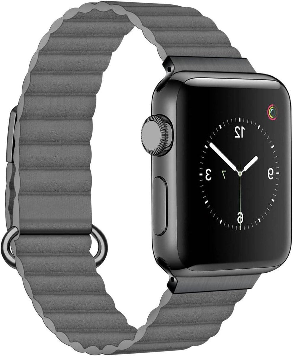 Echt lederen armband met magneet metalen lus gesp voor iWatch - 42mm-44mm-45mm-49mm - Compatibel met Apple Watch serie 8-7-6-5-4-3-2-1-SE - Horlogeband voor vrouwen en mannen - Mode - Stijlvol design.