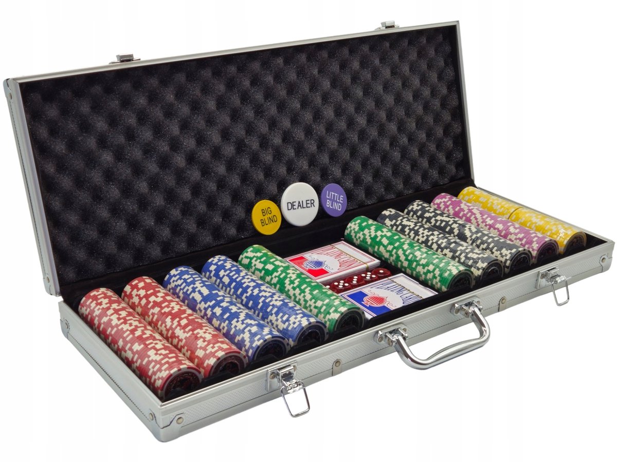 Premium Poker Set: 500 Chips, 2 Kaartspellen, Dobbelstenen & Koffer