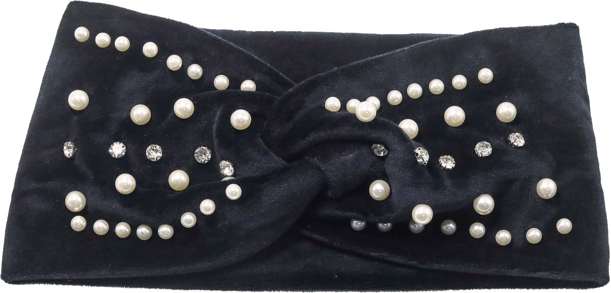 Emilie collection – Haarband – Zwart – Fluweel – Parels & Strass – Luxe Afwerking