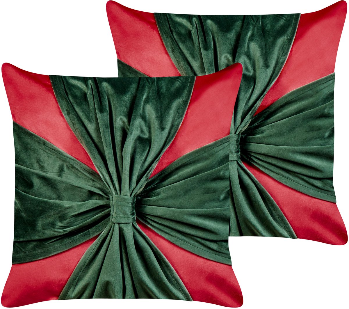 Beliani MARSHMALLOW - Sierkussen set 2 - Rood/Groen - 45 x 45 cm - Fluweel