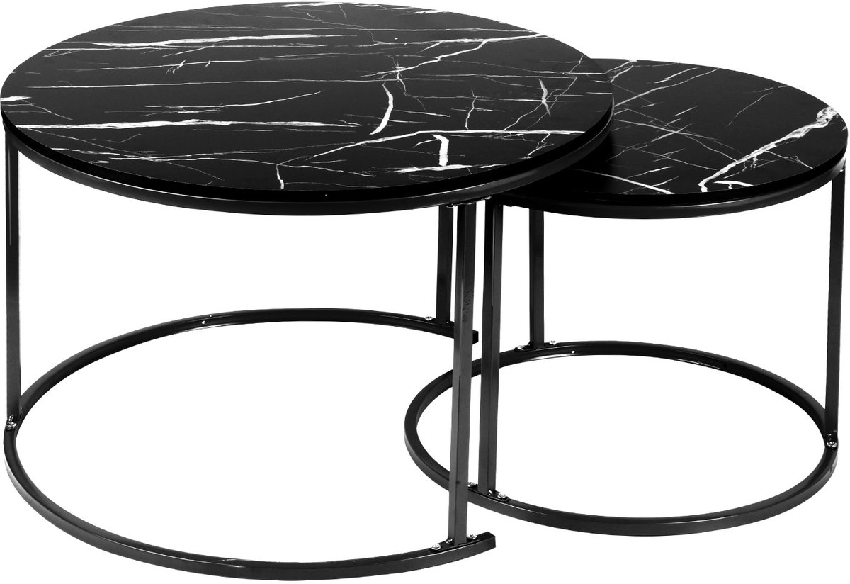 PIPIPOXER-Salontafel Set Rond - Tafelset - Grote Tafel 70*45cm, Kleine Tafel 50*38cm - Zwart