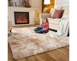 Tapijt voor de woonkamer Groot tapijt Modern tapijt met lange haren Groot vloerkleed voor de gang Zacht en donzig voor de kinderkamer (kaki, 200 x 300 cm)