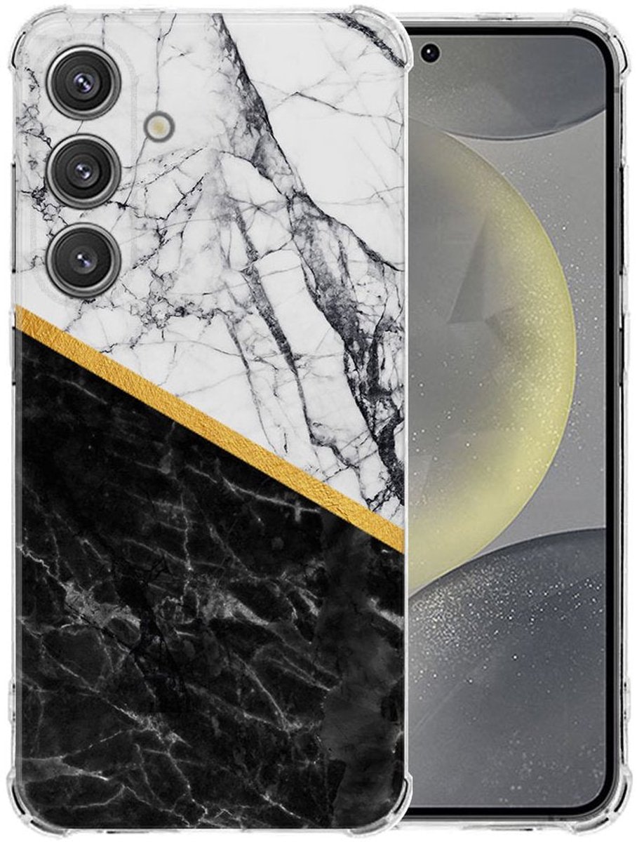 Samsung Galaxy S25 Hoesje - Marble White Black TPU Antishock
