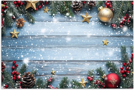 Poster 30x20 cm - Kerstomlijsting - Sneeuw - Meerkleurig - Posters - Kamer decoratie - Wanddecoratie woonkamer - Muurdecoratie slaapkamer - Kerstversiering - Kerstdecoratie voor binnen - Kerstmis