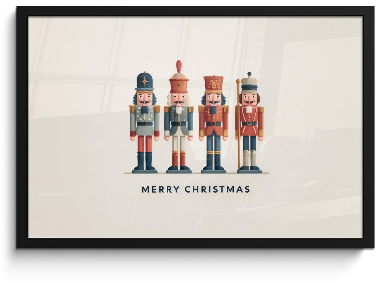 FrameYourWall Poster in lijst - Fotolijst 60x40 cm - Posters - Notenkrakers - Minimalistisch - Kerst - Beige - Posterlijst zwart - Decoratie - Wanddecoratie woonkamer - Muurdecoratie slaapkamer - Kerstversiering - Kerstdecoratie voor binnen - Kerstmis