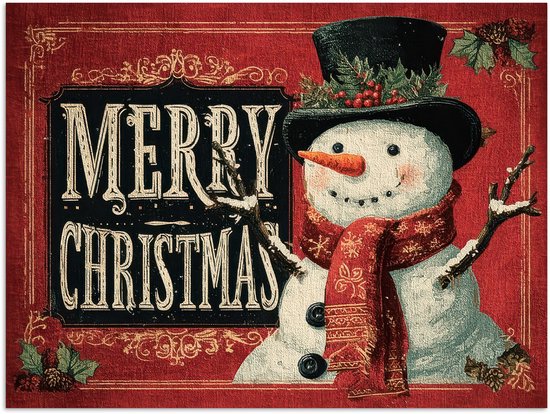 Poster 40x30 cm - Klassiek - Kerstgroet - Sneeuwpop - Rood - Posters - Kamer decoratie - Wanddecoratie woonkamer - Muurdecoratie slaapkamer - Kerstversiering - Kerstdecoratie voor binnen - Kerstmis