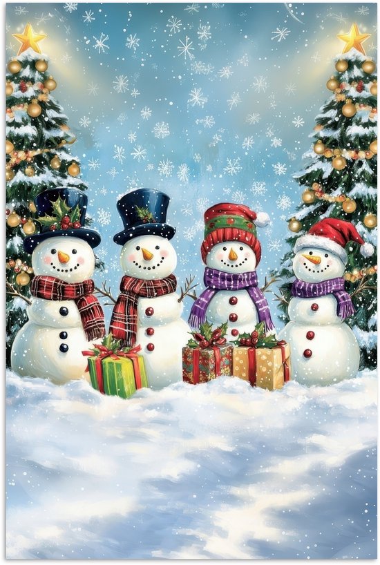 Poster 60x90 cm - Vrolijk - Sneeuw - Kleurrijk - Posters - Kamer decoratie - Wanddecoratie woonkamer - Muurdecoratie slaapkamer