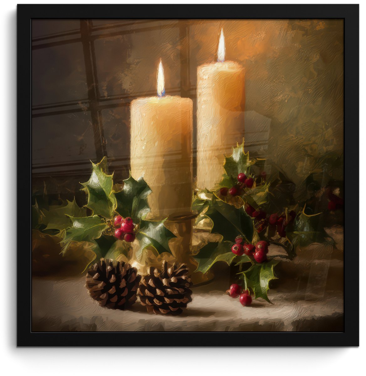 FrameYourWall Poster in lijst - Fotolijst 40x40 cm - Posters - Kaarslicht - Kerst - Veelkleurig - Posterlijst zwart - Decoratie - Wanddecoratie woonkamer - Muurdecoratie slaapkamer - Kerstversiering - Kerstdecoratie voor binnen - Kerstmis