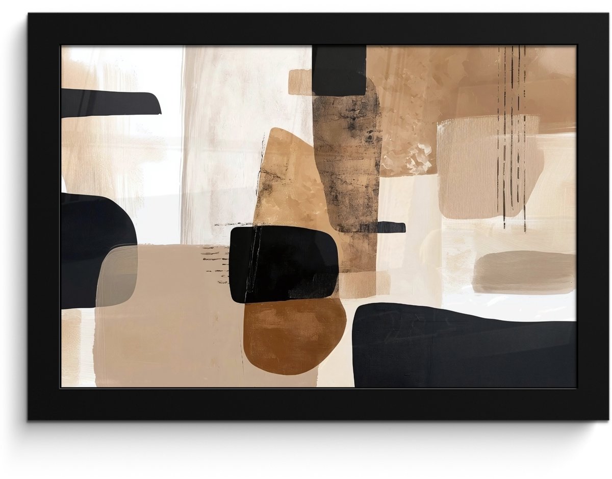FrameYourWall Poster in lijst - Fotolijst 30x20 cm - Posters - Vlakken - Abstract - Zwart - Strepen - Posterlijst zwart - Decoratie - Wanddecoratie woonkamer - Muurdecoratie slaapkamer