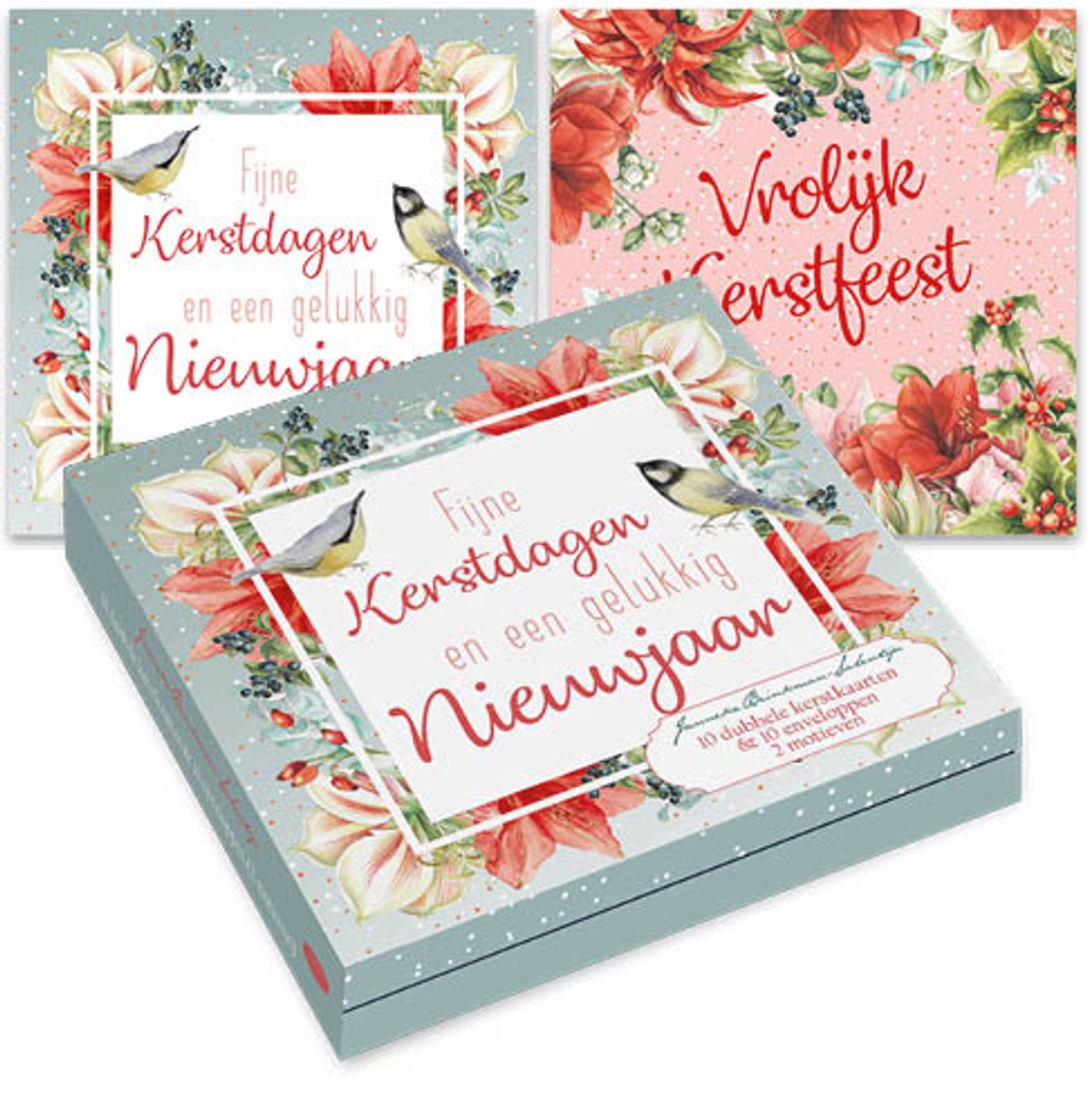 Janneke Brinkman kerstkaartenmapje - Boomklever & Koolmees - Rode kardinaal roze