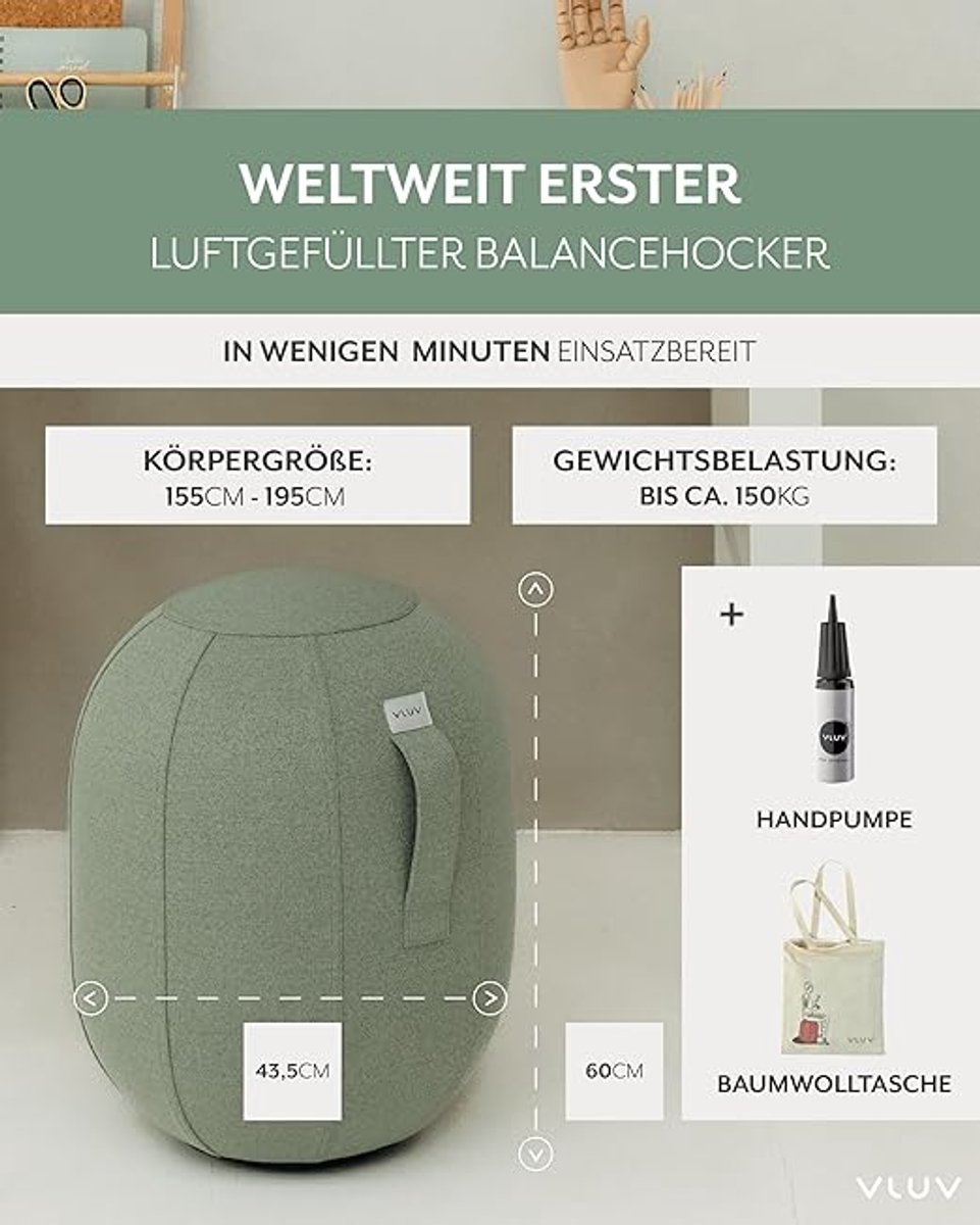 VLUV KAPSUL SOVA balanscapsule - ergonomische zitten - voor kantoor en thuis - Large - Pesto — cadeau in Wonen & Interieur - foto 4