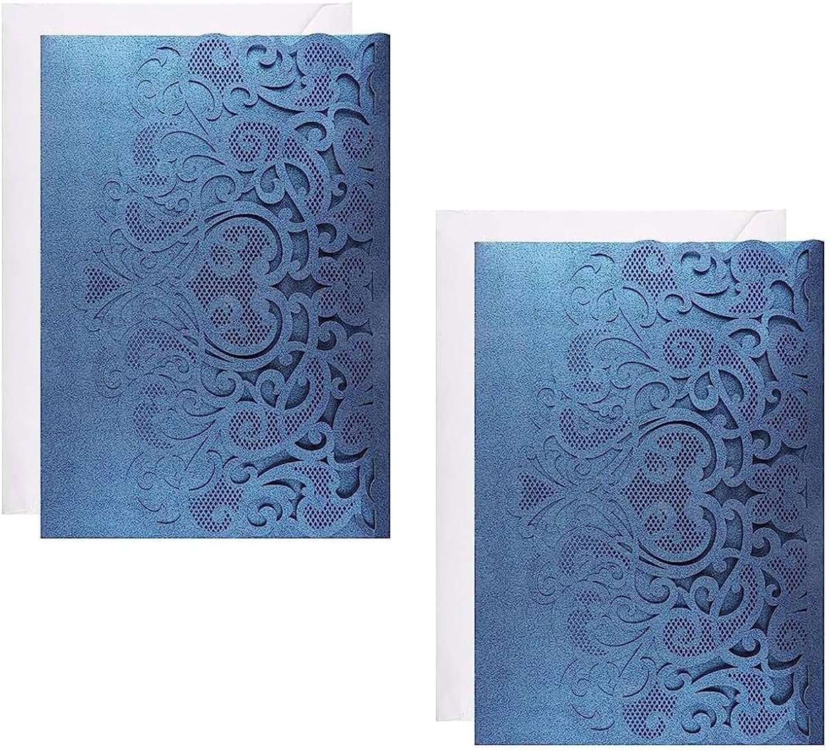 Huwelijkskaart - Blauwe 3D Pop Up Groetkaart voor Huwelijk - Huwelijksverjaardag - Huwelijksgeschenk - Valentijnsdag - Huwelijkuitnodiging (2 Pack Blauw)
