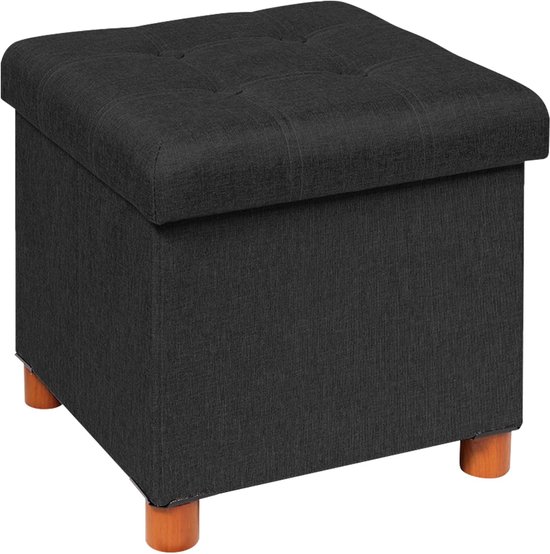 Relaxdays opvouwbare poef, met opbergruimte, klep, stof, voetenbank, deksel, hocker, modern, HBD 38 x 38 x 38 cm, wit
