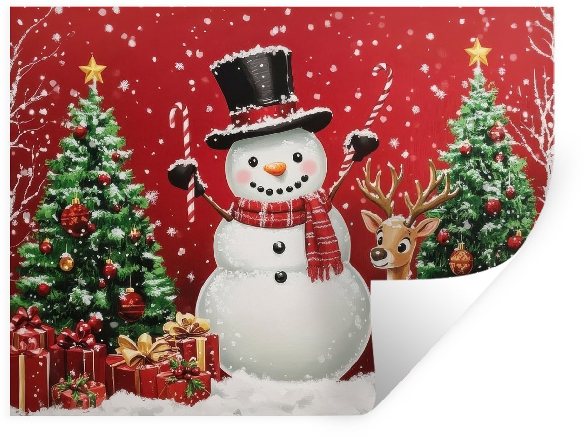 Muurstickers - Sticker Folie - Feestvreugde - Winterbos - Kleurrijk - 160x120 cm - Plakfol