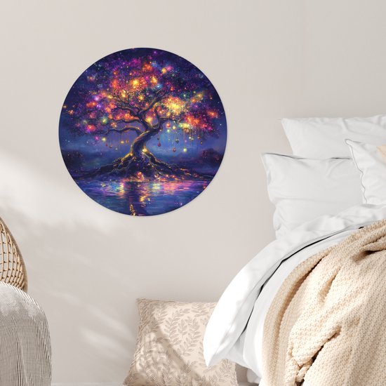WallCircle® - Muursticker Cercle 50x50 cm - Muurstickers Cosmique - sapin lumineux - Noël - Coloré - Cercle mural salon - Cercle mural chambre - Décoration murale autocollante - Accessoires de décoration murale