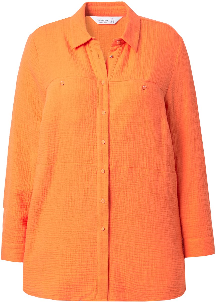 MIAMODA - Dames - Blouse A-lijn mousseline siernaden - Mandarijn - Maat 50